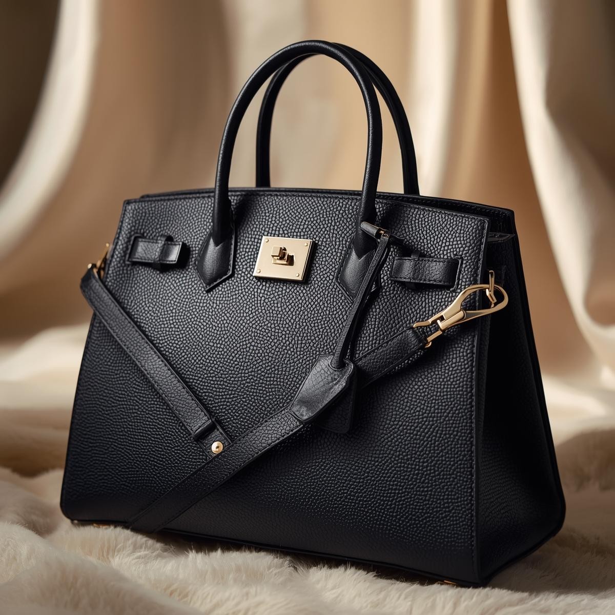 structured black leather handbag
