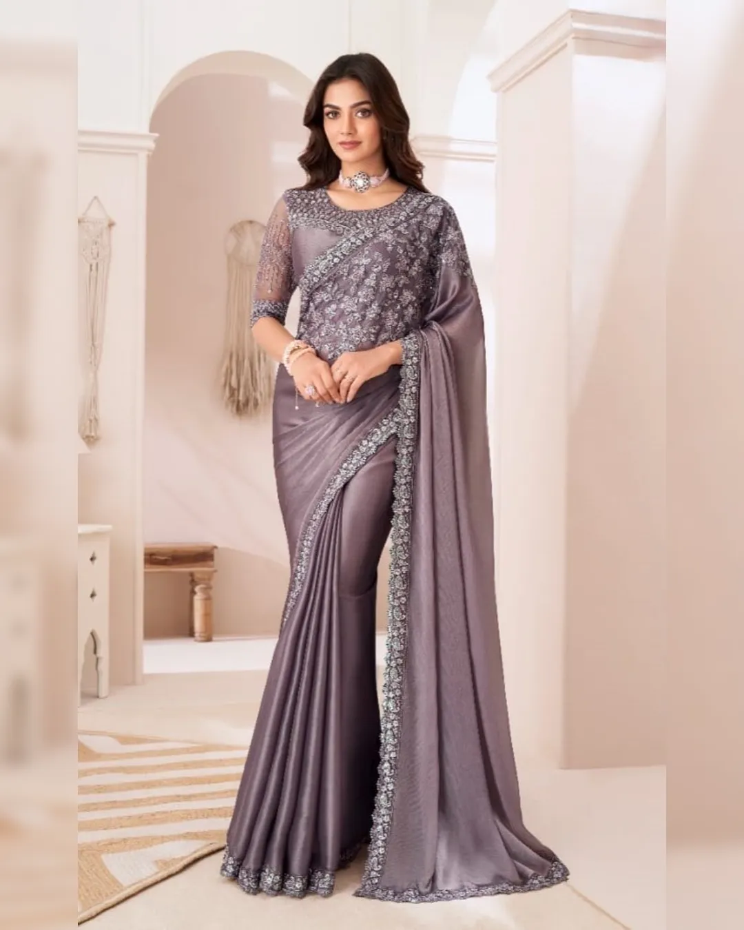 Elegant Grey Designer Saree