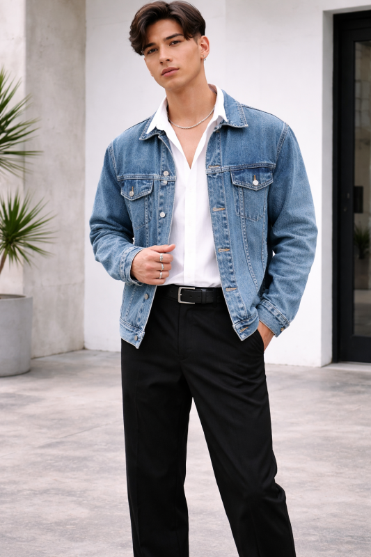 Classic Light-Wash Denim Jacket Outfit
