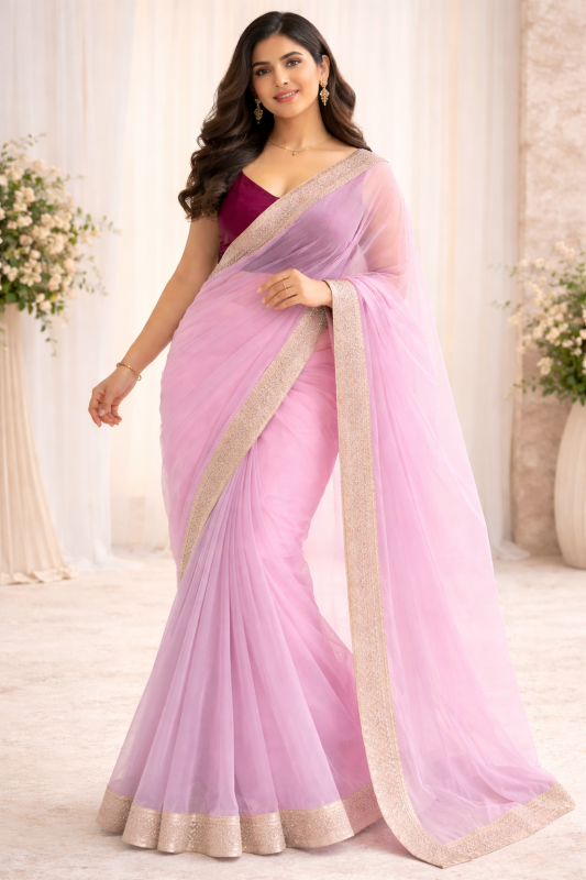 Elegant Pink Traditional Saree