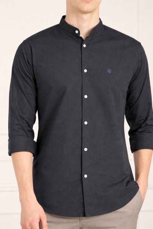 Classic Charcoal Mandarin Collar Shirt