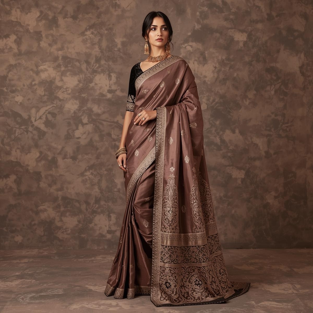 Elegant Brown Designer Silk Saree