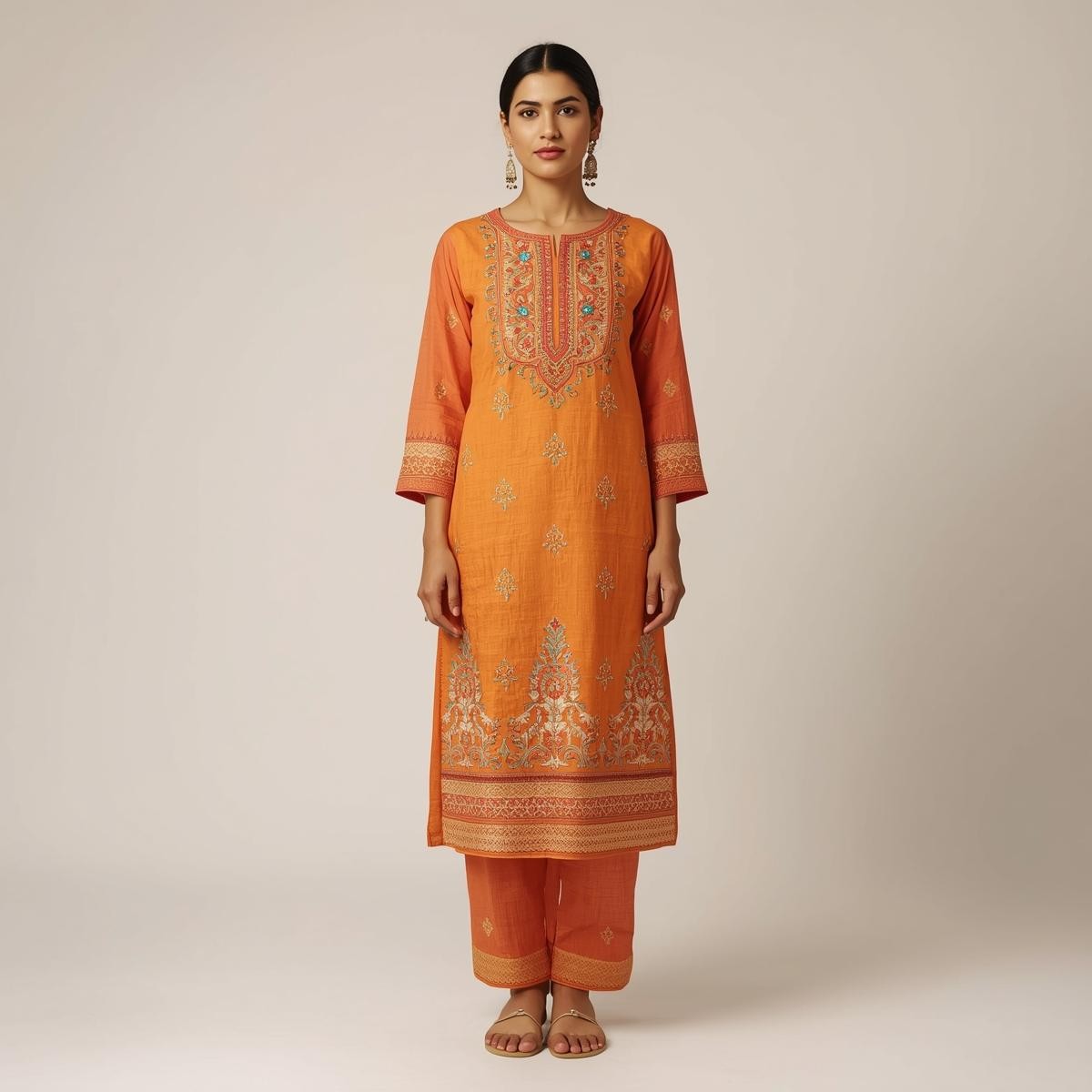 Orange Traditional Kurta Set (Women's)