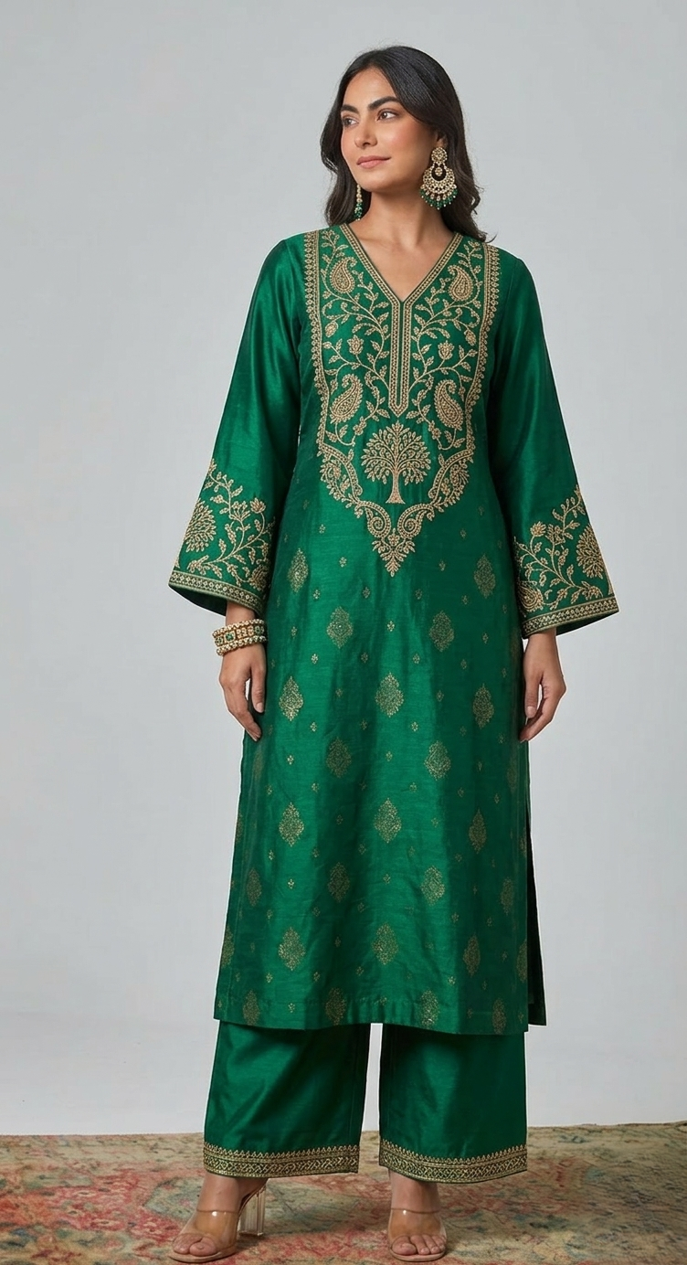 Emerald Green Embroidered Kurta Set