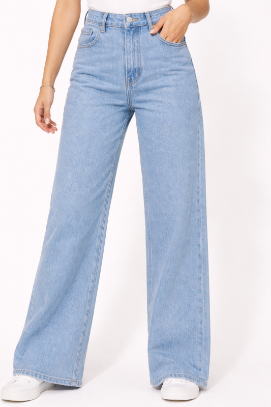 Classic Light Blue High-Waist Wide Leg Jeans