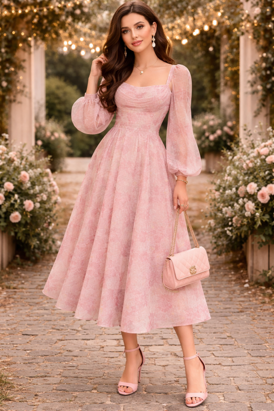 Blush Pink Midi Party Dress
