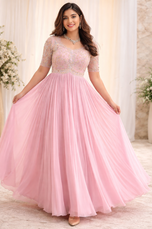 Royal Pink Elegance Embroidered Gown