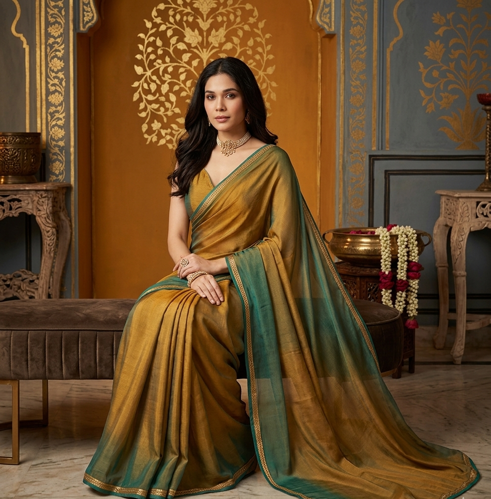 Mustard Yellow Organza Designer Saree