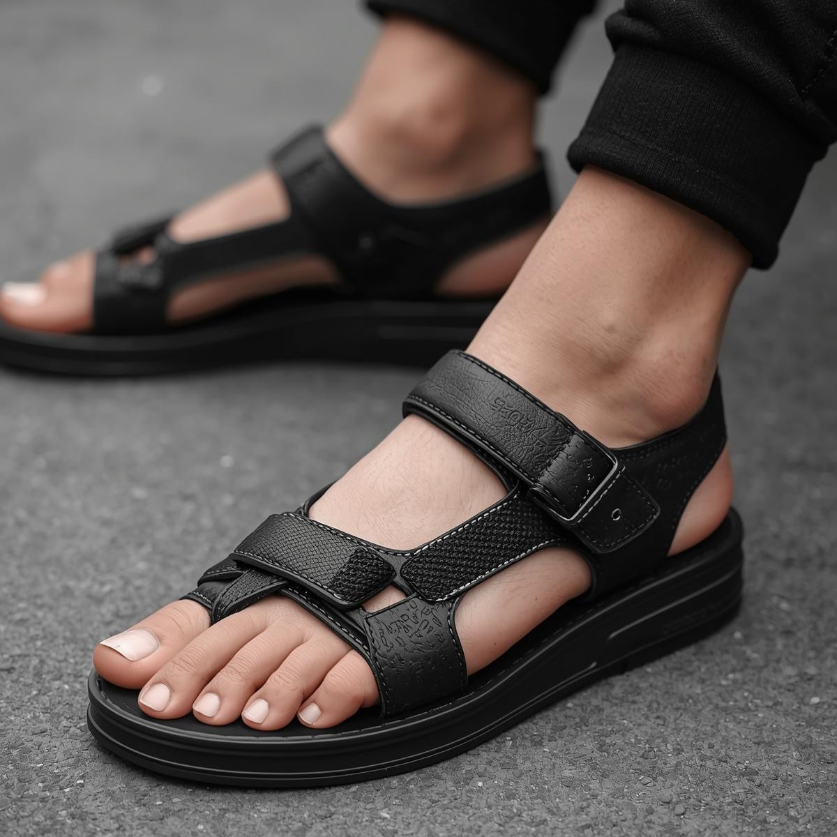 Black Adjustable Strap Sport Sandals