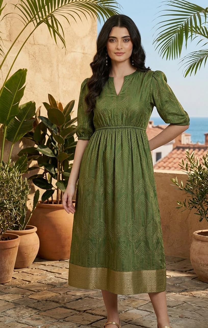 Elegant Olive Green Ethnic Dress