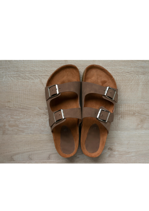 Brown Double Strap Slide Sandals
