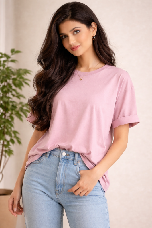 Blush Pink Oversized Casual T-Shirt