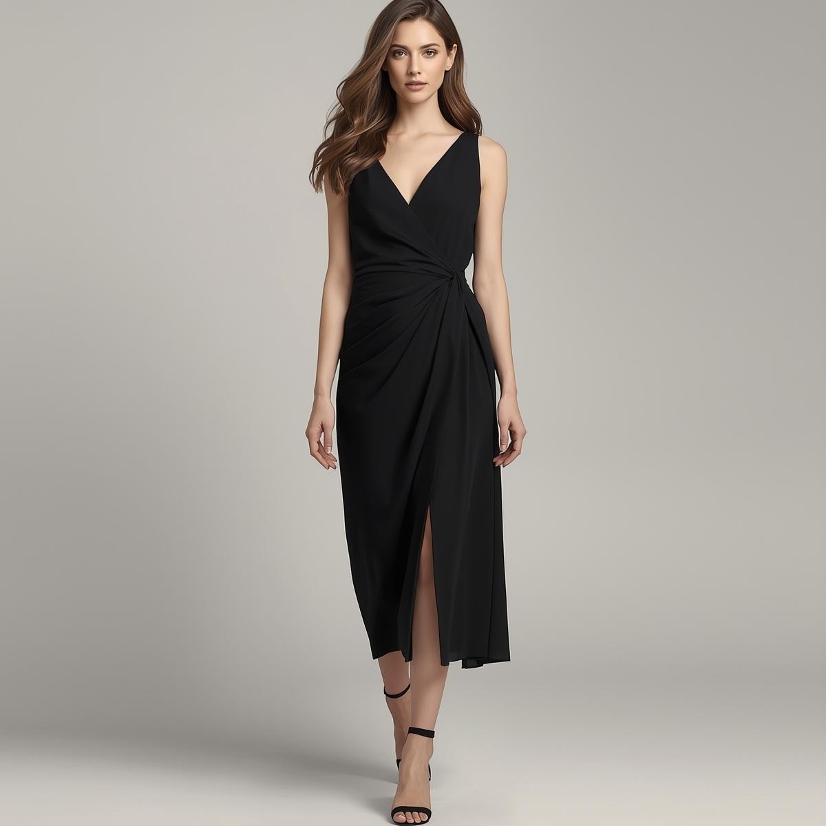 Elegant Black Sleeveless Midi Dress