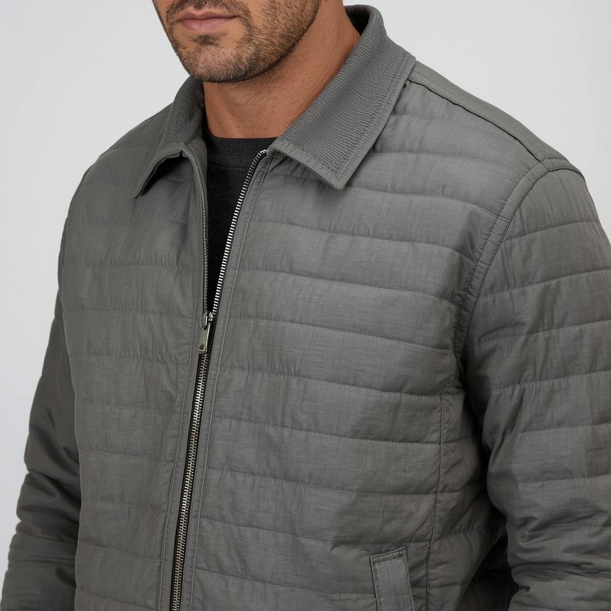 Grey Quilted Zip-Up Jacket