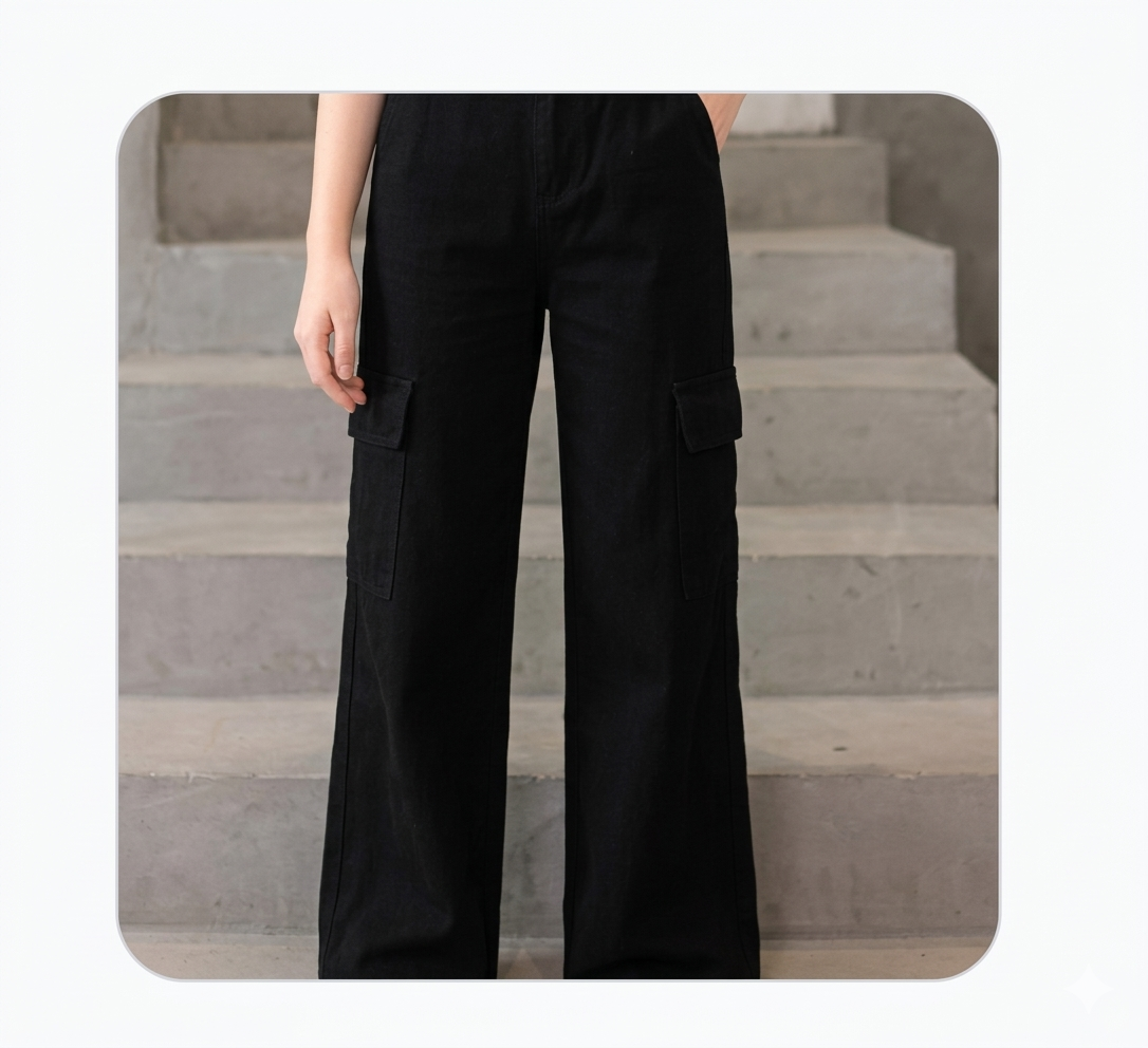 Women’s Black Wide-Leg Cargo Pants