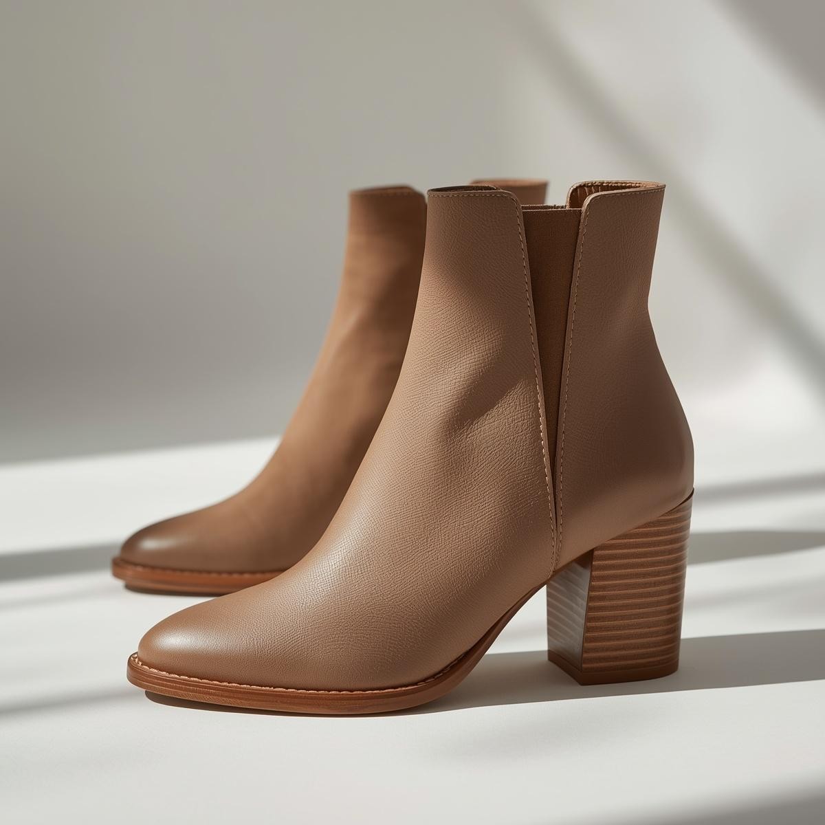 Elegant Tan Block Heel Ankle Boots